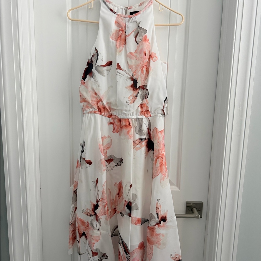 White House Black Market Pink and White Floral Midi Dress